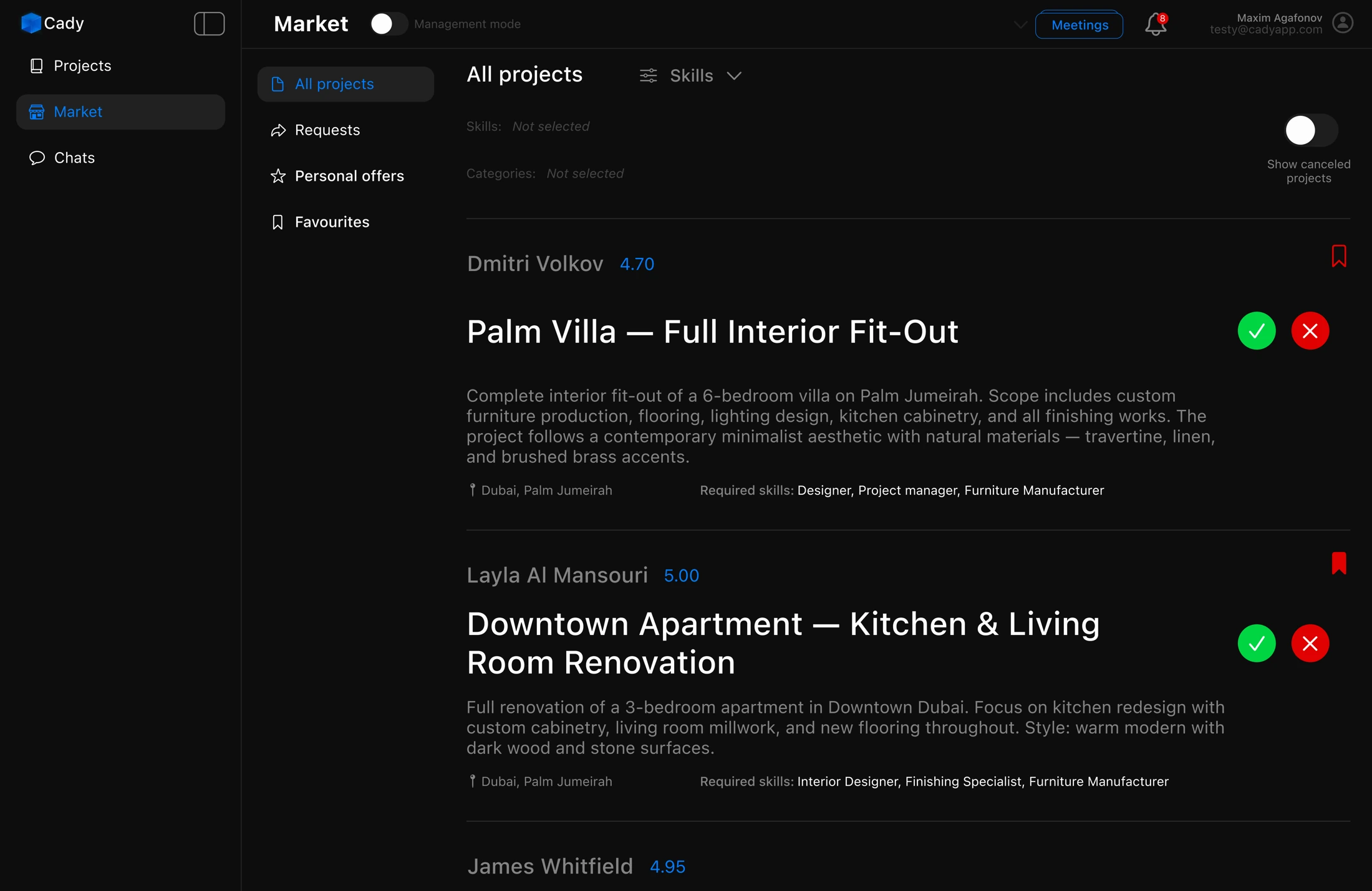 Cady marketplace — projects for professionals